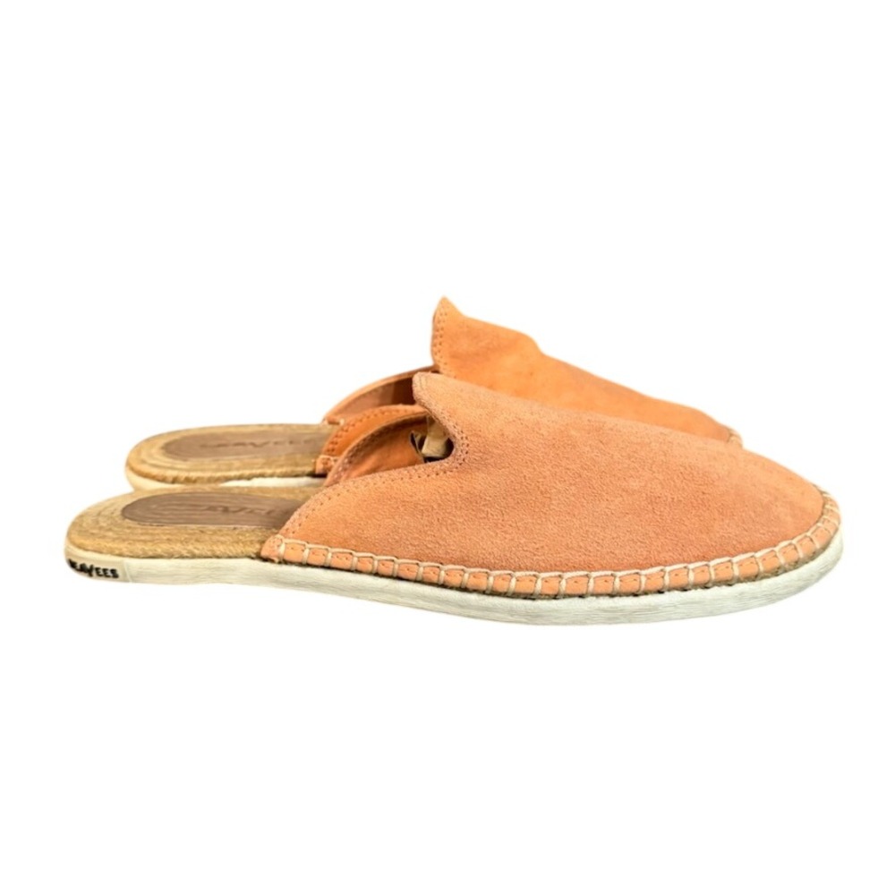 SeaVees Suede Espadrille Mules Coral Orange Slip On Jute Slides Shoes 9.5